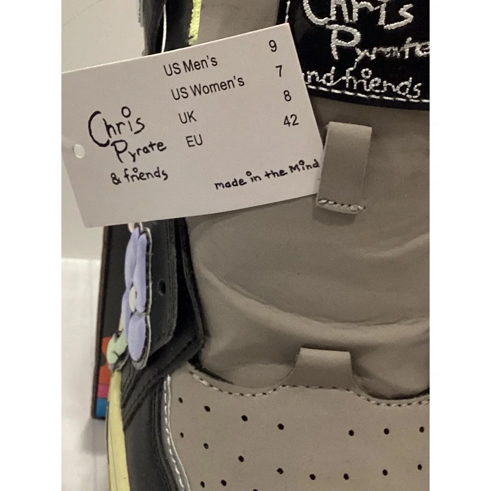 NEW Chris Pyrate and Friends Low Top Sneakers Black Grey Neon Yellow Mens 9